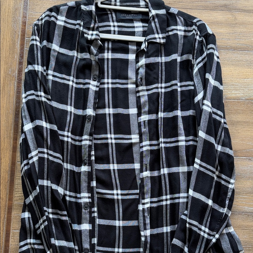 AllSaints Black & White Plaid Button-Down Shirt